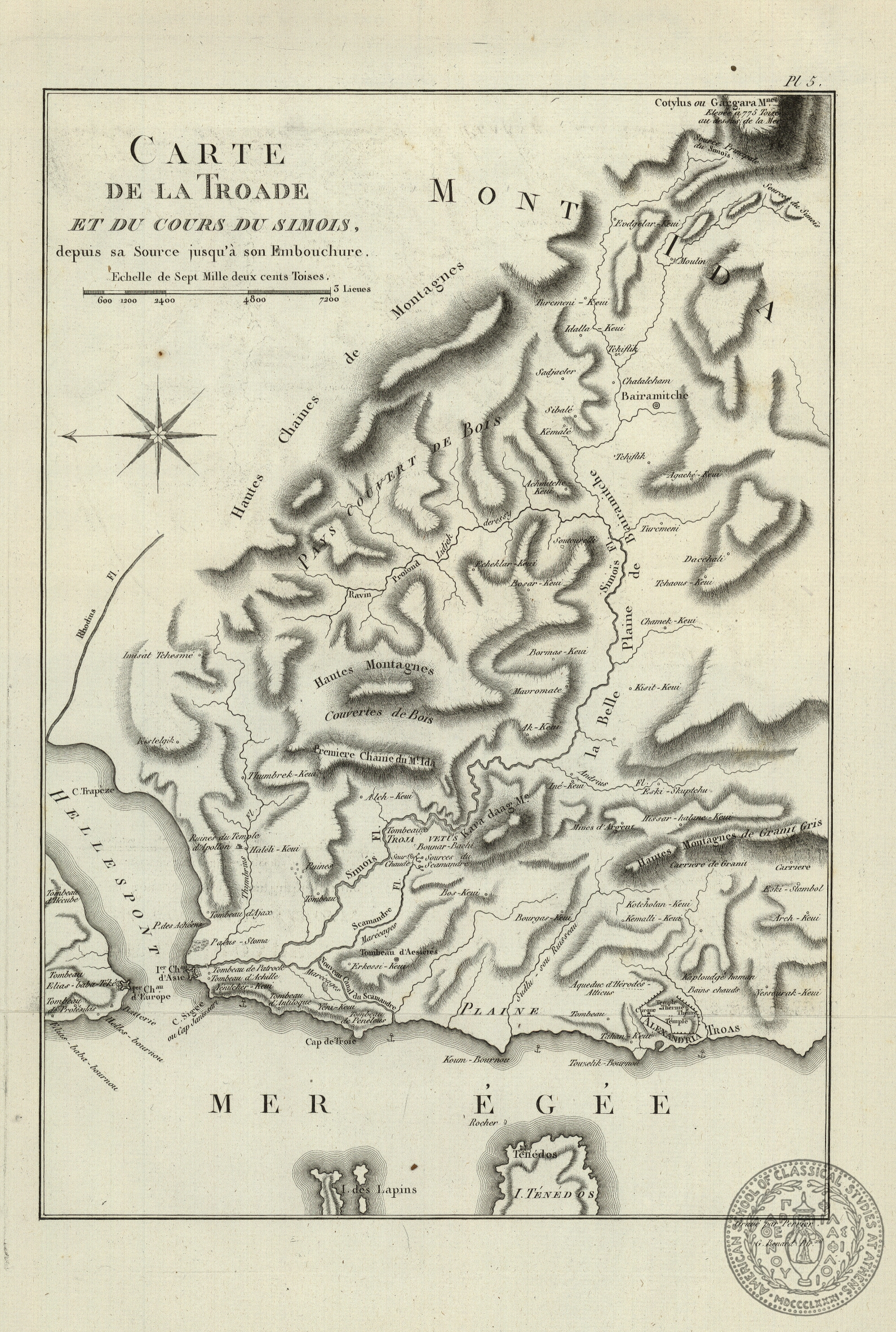 Carte de la Troade et du cours du Simois depuis sa Source jusqu' a son Embouchure